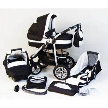 Carucior 3 in 1 Kerttu Coral C22 negru cu alb
