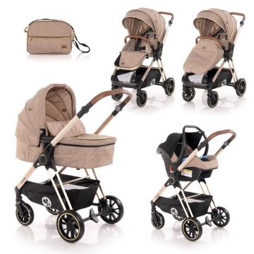 Carucior Set 3 in 1, Angel, cadru din aluminiu, Beige