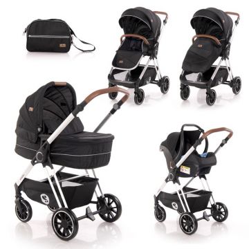 Carucior Set 3 in 1, Angel, cadru din aluminiu, Black