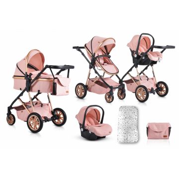 Carucior transformabil 3 in 1 Moni cu accesorii incluse Midas Pink