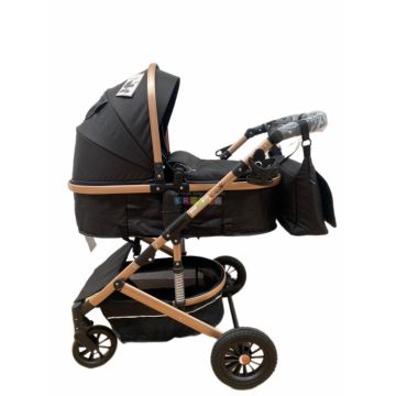 Carucior 2 in 1, reversibil, cu suspensii, T7 negru - L-Sun