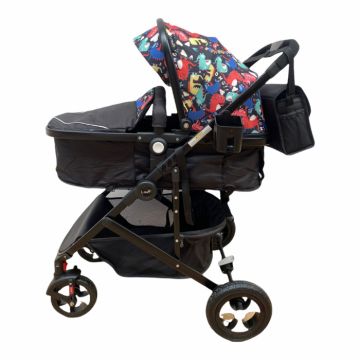 Carucior 2 in 1 transformabil landou-sport, 808 Negru cu flori