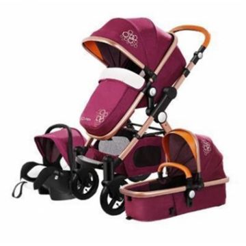 Carucior 3 in 1 cu scoica, suspensie dubla, maner reversibil 600GT Golden-Bordeaux