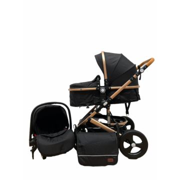 Carucior 3 in 1, cu suspensii, reversibil, cu scoica, T5 - negru