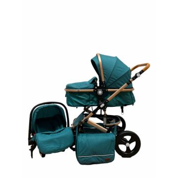 Carucior 3 in 1, cu suspensii, reversibil, cu scoica, T5 - verde