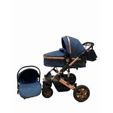 Carucior 3 in 1, landou, sport si scoica, cu suspensii, reversibil T3 - albastru