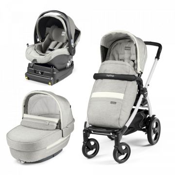 Carucior 3 In 1, Peg Perego, Book Plus 51 S, Titania White, baza i-Size inclusa, Luxe Pure