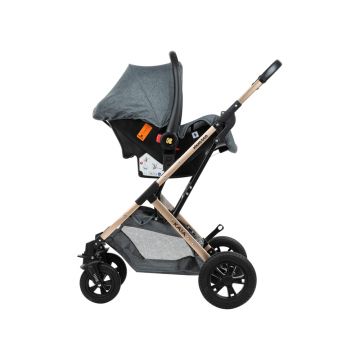 Carucior transformabil 3 in 1 KikkaBoo cu sezut reversibil,cadru din aluminiu,suspensii,copertina XXL,geanta mamici,suport pahar si husa pentru picioare incluse Kaia Dark Grey