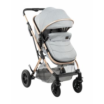 Carucior transformabil 3 in 1 KikkaBoo cu sezut reversibil,cadru din aluminiu,suspensii,copertina XXL,geanta mamici,suport pahar si husa pentru picioare incluse Kaia Light Grey