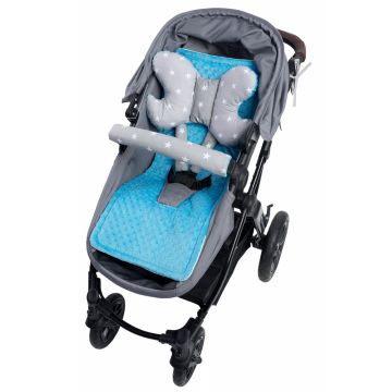 Set 4 in 1 Minky pentru carucior, salteluta, perna, 2 protectii centuri si protectie bara turquoise