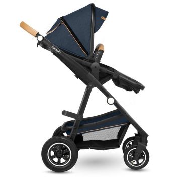 Carucior Lionelo Amber 2 in 1 Cadru aluminiu, Cu landou intarit si salteluta moale, Reversibil, Maner ajustabil, Huse pentru picioare, ploaie, Plasa de tantari, Geanta parinti, Sarcina maxima 22 kg, Standard de siguranta EN1888-1 albastru