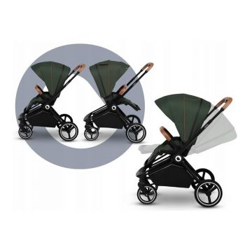 Carucior Lionelo Mika 3 in 1 Cadru din aluminiu, Cu landou intarit si salteluta moale, Cu scoica auto testata ADAC, Reversibil, Cu accesorii, Sarcina maxima 22 kg, Sarcina maxima EN1888-1 EN1466 ECE R129 verde