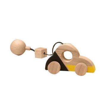 Jucarie Montessori din lemn, masina beetle pentru centru activitati, galben-negru, Mobbli
