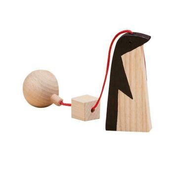 Jucarie Montessori din lemn, pinguin pentru centru activitati, negru-lemn natur, Mobbli