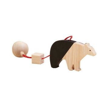 Jucarie Montessori din lemn, urs polar pentru centru activitati, negru-lemn natur, Mobbli