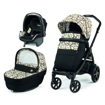 Peg Perego - Carucior 3 in 1 Book Primoviaggio SL Graphic Gold 0-22 kg, Bej/Negru
