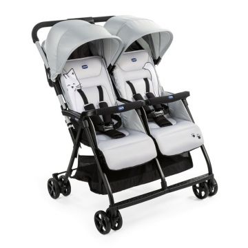 Chicco - Carucior gemeni Ohlala Silver Cat, Ultra usor si compact, 8 kg, 0 luni+, Gri