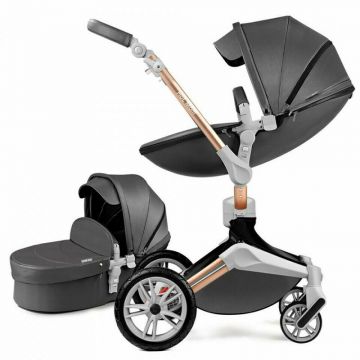 Hot mom - Carucior Copii 360 Dark Grey 2 in 1, varsta intre 0 si 36 de luni, landou spatios, modul sport