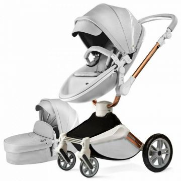 Hot mom - Carucior Copii 360 Gri 2 in 1, varsta 0 si 3 ani, Cadru, Landou, Modul Sport si Accesorii