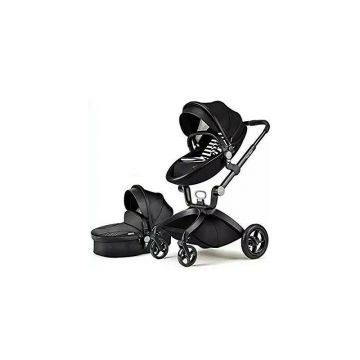 Hot mom - Carucior Copii Premium 2 in 1 Negru, varsta intre 0 si 3 ani, alegerea perfecta prin design-ul modern, tesaturile fine si spuma ergonomica