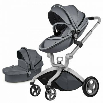 Hot mom - Carucior Copii Premium Dark Grey 2 in 1, varsta intre 0 - 36 luni, elegant, confortabil, sigur si usor de folosit