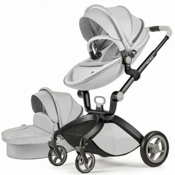 Hot mom - Carucior Copii Premium Grey 2 in 1, varsta intre 0 - 36 luni, elegant, confortabil, sigur si usor de folosit