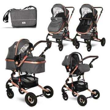 Lorelli - Carucior 3 in 1 Alba Premium , Luxe, Transformabil, Negru