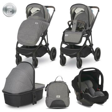 Lorelli - Carucior set 3 in 1, Aria, cadru din aluminiu, multiple accesorii, pana la 22 Kg, Grey