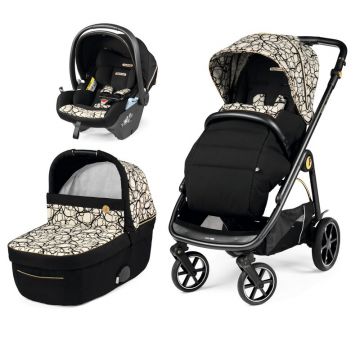 Carucior 3 in 1 Peg Perego Veloce, Lounge, 0 - 22 kg, Graphic Gold, Negru / Bej