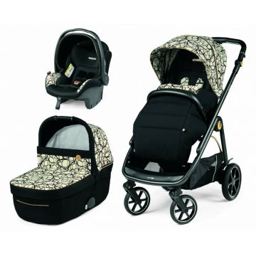 Peg Perego - Carucior 3 in 1 Veloce, Primoviaggio SL, 0 - 22 kg, Graphic Gold, Negru / Bej
