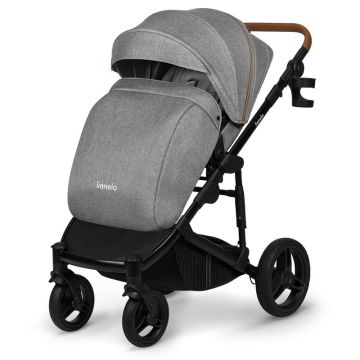 Carucior 2 in 1 Lionelo Mari Tour Cu landou individual si salteluta moale, Reversibil, Maner ajustabil, Plasa de tantari, Husa de picioare, Geanta parinti, Sarcina maxima 22 kg, Standard de siguranta EN1888 si EN1466 gri