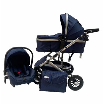 Carucior 3 in 1, maner reversibil, cu suspensii, reversibil, compact, T2-G, Bleumarin