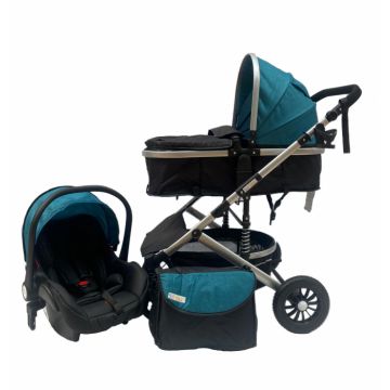 Carucior 3 in 1, maner reversibil, cu suspensii, reversibil, compact, T2-G, Turquoise