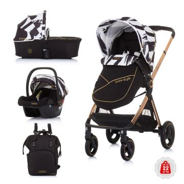 Carucior combinat 3 in 1 Chipolino Elite Black White