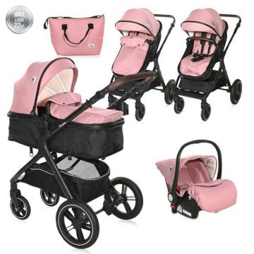 Carucior Set 3 in 1, Viola, pana la 22 kg, Pink