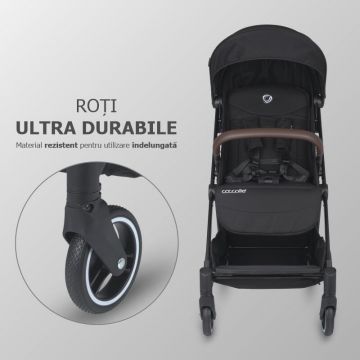 Carucior sport autofold Coccolle Melia Diamond Black, cadru aluminiu anodizat, copertina XXL cu protectie UV 50+, pozitie verticala dupa pliere, certificat pana la 22 kg