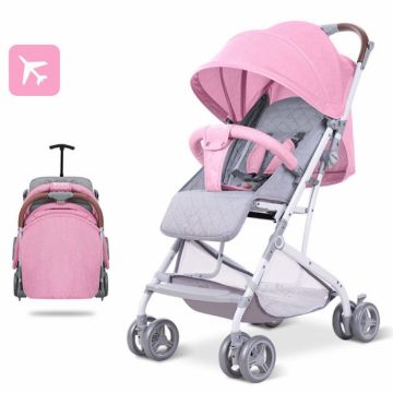 Carucior sport HP-709 cu pliere compacta, de tip troller, transport avion, roz