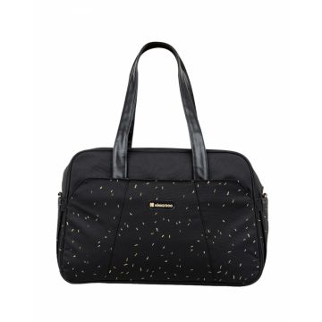 Geanta pentru carucior KikkaBoo Chelsea Confetti Black cu buzunare laterale elastice,2 compartimente termoizolante pentru biberoane,curea de umar reglabila,cleme pentru atasare la carusior si saltea schimbat scutece incluse