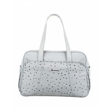 Geanta pentru carucior KikkaBoo Chelsea Dots Gri cu buzunare laterale elastice,2 compartimente termoizolante pentru biberoane,curea de umar reglabila,cleme pentru atasare la carusior si saltea schimbat scutece incluse