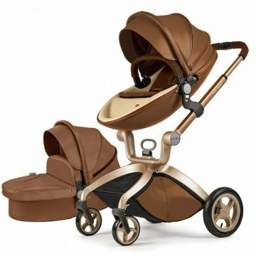 Hot mom - Carucior Copii Premium Coffee 2 in 1, varsta intre 0 – 36 luni, realizat din materiale de calitate