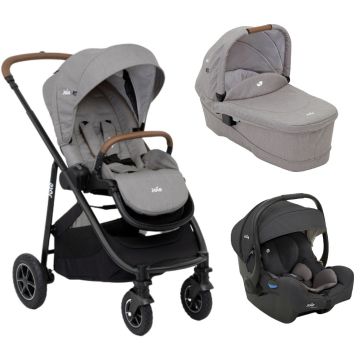 Joie - Carucior pentru copii multifunctional 3 in 1 Versatrax Gray/i-Gemm Shale (Carucior Versatrax Gray Flannel+ Landou Ramble Gray Flannel+ Scoica i-Gemm Shale)