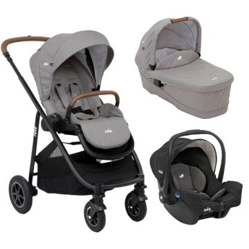 Joie - Carucior pentru copii multifunctional 3 in 1 Versatrax Gray/Shale (Carucior Versatrax Gray Flannel+ Landou Ramble Gray Flannel+ Scoica Gemm Shale)