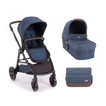 Carucior 2 in 1, KikkaBoo, Maui, Multifunctional, 0-15 kg, Spatar reglabil, Landou intarit si salteluta moale, Cu geanta de mamici, Protectie picioare pentru vreme rece, Maner Deluxe din piele ecologica, Albastru