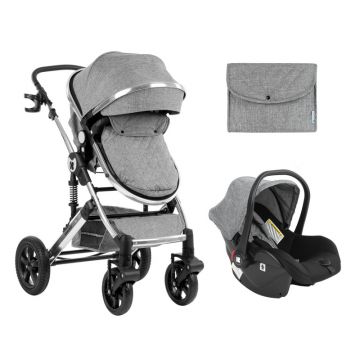 KikkaBoo - Carucior transformabil 3 in 1, Darling, 0-15 kg, Cu geanta de mamici, Suport pahar, Plasa tantari si protectie picioare, Spatar reglabil si copertina detasabila, Gri