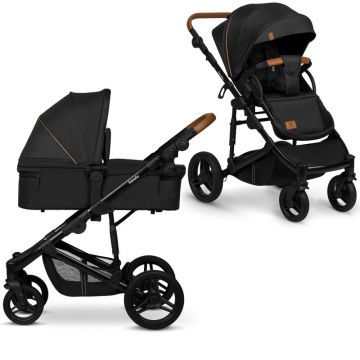 Lionelo - Carucior 2 in 1 Mari Tour, Cu landou individual si salteluta moale, Reversibil, Maner ajustabil, Plasa de tantari, Husa de picioare, Geanta parinti, 22 kg, Conform cu standardele europene de securitate EN1888 si EN1466, Negru