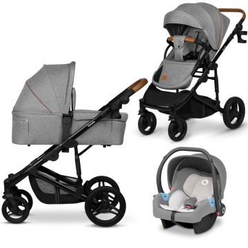 Lionelo - Carucior 3 in 1 Mari Tour, Cu landou individual si salteluta moale, Reversibil, Maner ajustabil, Plasa de tantari, Husa de picioare, Geanta parinti, 22 kg, Conform cu standardele europene de securitate EN1888 si EN1466, Gri