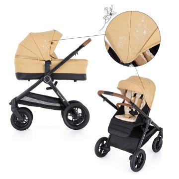 Petite&Mars - Carucior 2 in 1 Trails Heritage Bee, Editie limitata, Cu protectie de picioare si salteluta suplimentara, De la nastere, Sustine pana la 22 kg, Roti mari cu suspensie, Galben