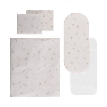 Set lenjerie pentru carucior cu protectie impermeabila 7 piese Comets Beige