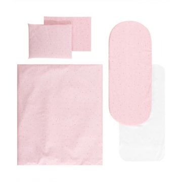 Set lenjerie pentru carucior cu protectie impermeabila 7 piese Pink Sky