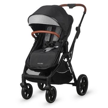 Carucior transformabil 3in1 Coccolle Amani Diamond Black iSize, Cadru aluminiu, Roti mari din cauciuc plin, Suspensie, Husa de picioruse, Husa Ploaie, Plasa insecte, Copertina XXL, Fante de ventilatie, Piesa reversibila